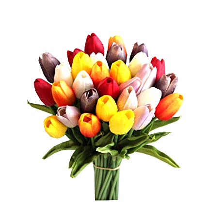Multicolored 14 Silk Artificial Tulips Flowers